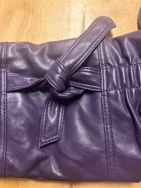 Plum Leather Clutch with Knot Detail